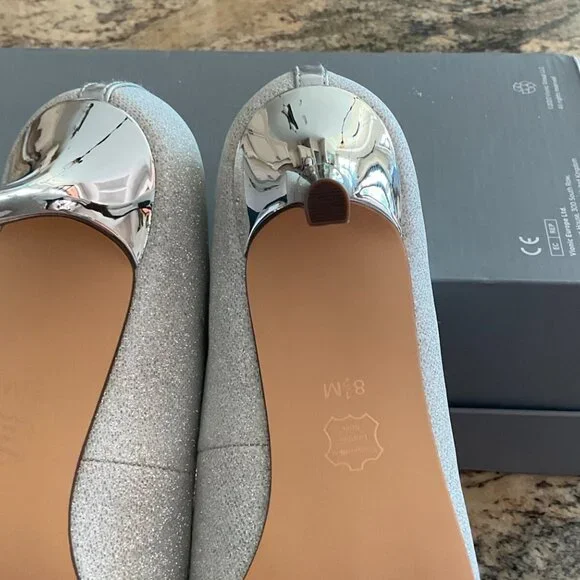 I. Miller Silver Sparkle Low Heeled Formal Prom Bridal Open Toe Shoes - Picture 6 of 10